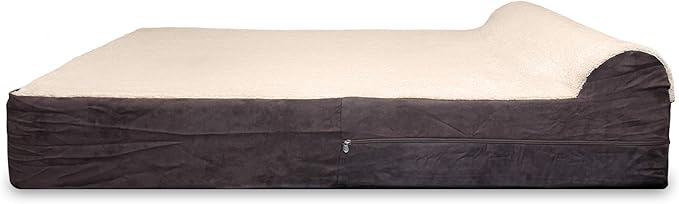 KOPEKS Jumbo Orthopedic Dog Bed - 7-inch Thick Memory Foam Pet Bed with Pillow with Removable Cover & Free Waterproof Liner - for Large Breed Dogs, XL, Brown-Plush Top
