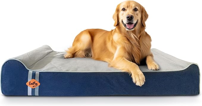 Laifug Orthopedic Memory Foam Extra Large Dog Bed Pillow (50"x36"x10", Gray Blue) Durable Waterproof Lining and Removable Washable Cover and Smart Design