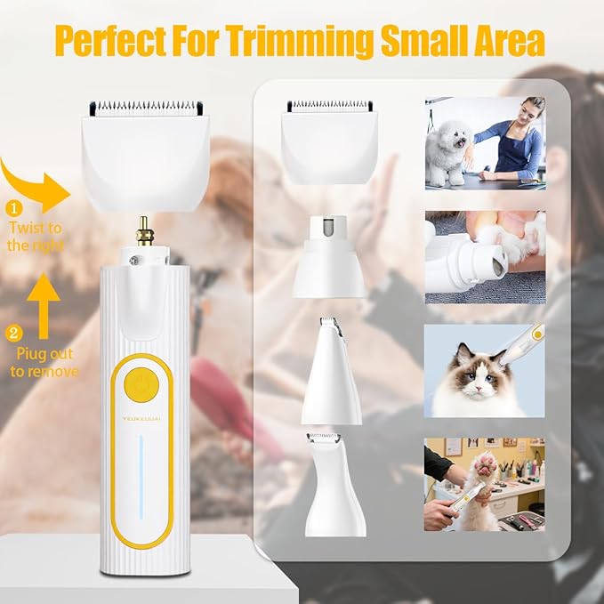 Dog Clippers Grooming Kit, 4-in-1 Low-Noise Dog Paw Trimmer, Shaver, Nail Trimmer and Nail Grinder 2025 New Electric Cordless Pet Grooming Kit