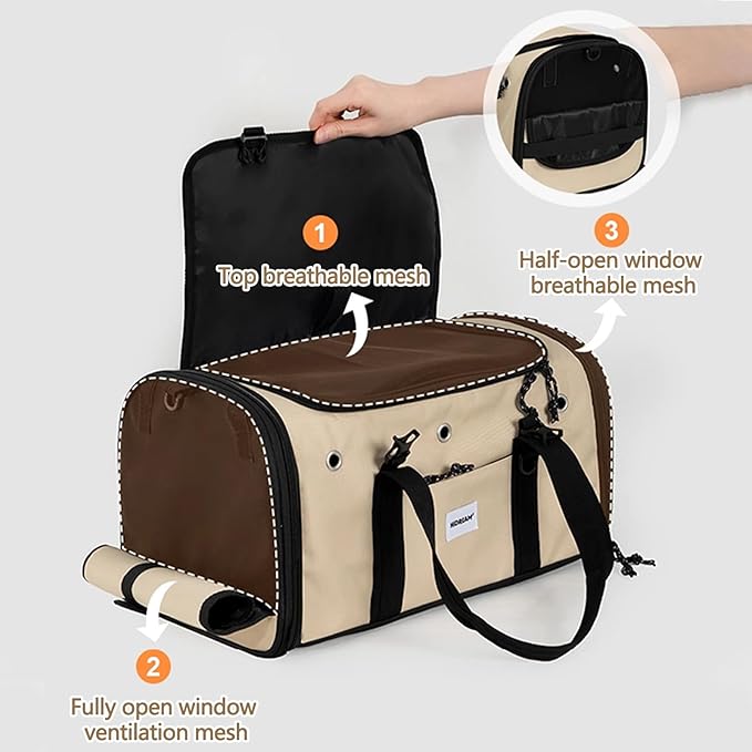 Pet Carrier Bag, Foldable Cat Bag Airline Approved, Soft-Sided Cat Travel Bag, Washable Dog Carrier Privacy Protection for Home Outdoor Travel(M, Grey)