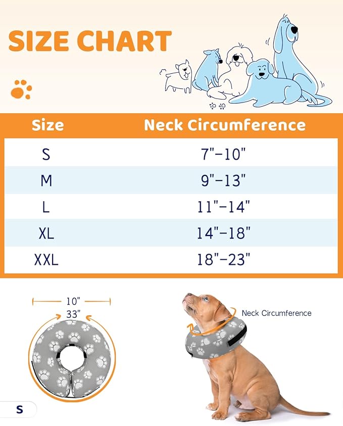 Supet Inflatable Dog Cone Collar Alternative After Surgery, Doggie Neck Donut Collar Recovery ECollar for Post Surgery, Soft Dog Cone for Small Medium Puppies Cats