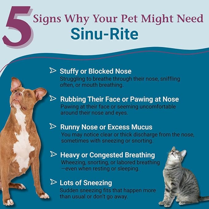 PetAlive Sinu-Rite Cat and Dog Nasal Congestion Relief - Homeopathic Tablets - Supports Temporary Relief from Sinus Congestion, Runny Nose, Facial Pressure - Dog and Cat Sneezing Treatment - 180 Count