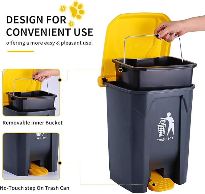 Pooper Scooper 2 Pack with 20 Litre Step Dog Poop Trash Can, 28" Long Handle Dog Poop Scoopers for Large Small Dogs Heavy Duty, Removable Inner Bucket for Outdoors, 50 Waste Bags Included