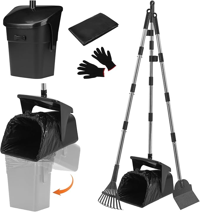 SCENEREAL Dog Pooper Scooper for Yard, Dog Poop Trash Can Outside Swivel Bin Rake Spade Kit for Large Medium Small Dogs with 40 Waste Bags, Extra Long 45" Metal Handle,Portable Scooper for Outdoor