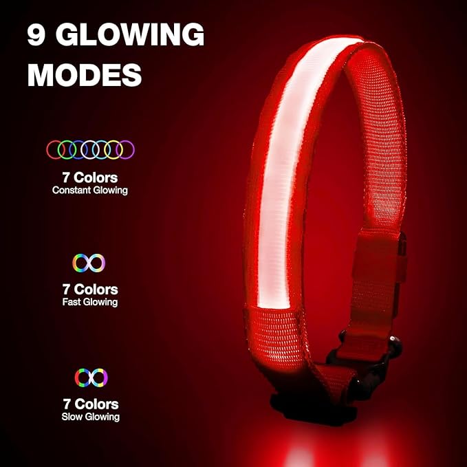 PcEoTllar Light up Dog Collar for Night Walking - LED Dog Collar Light Rechargeable Color Changing, Glow in The Dark Dog Collars Waterproof Glowing Dog Collars for Large Small Medium Dogs
