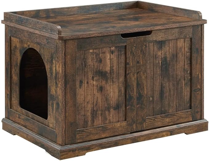 unipaws Cat Litter Box Enclosure Furniture, Dog Proof Hidden Litter Box Cover, Cabinet for Large Cat,Hideaway Kitty House, Rustic