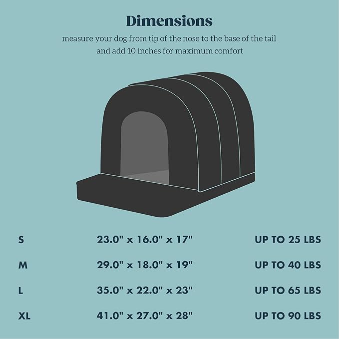 Orthopedic Dog House - Outdoor Waterproof Dog Shelter w/Porch - Indoor Pet House w/Egg-Crate Foam - Cooling - Machine Washable - Ideal for Medium Breeds & Fits 30-Inch Crate - 29"x18"