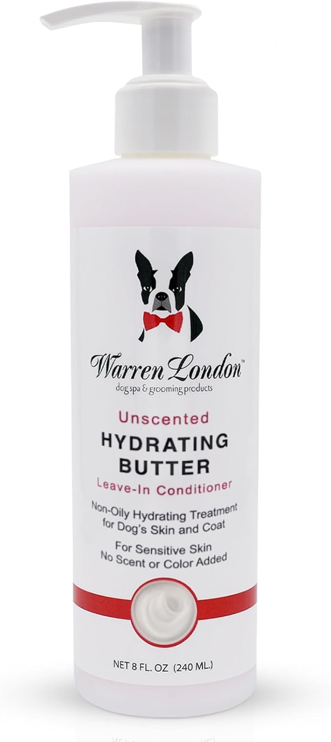Warren London Hydrating Butter Leave in Pet Conditioner for Dogs | Lotion for Skin and Coat | Aloe Puppy & Dog Conditioner for Hair Detangler, Dry Skin, & Dandruff | Unscented 8oz