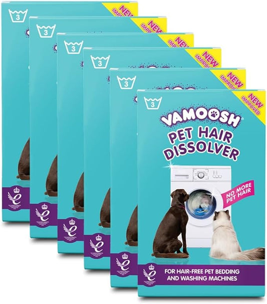 Vamoosh Pet Hair Dissolver | No Harmful Chemicals | Safe for Pets | Patented Pet Hair Dissolving Formula | Leaves no Residue | Removes Odor | Dissolves Dog, Cat & Animal Fur |100g (Pack of 18)