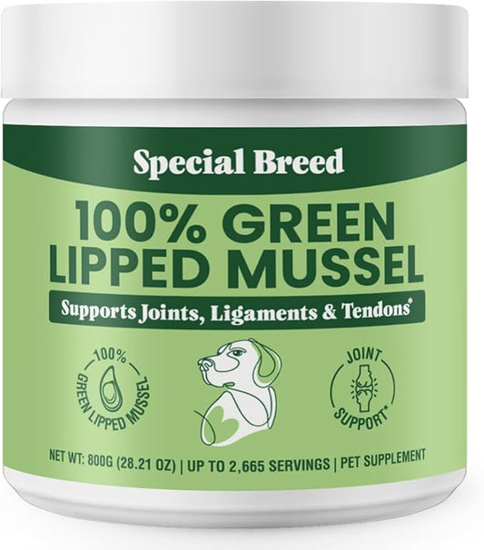 Green Lipped Mussel Powder for Dogs & Cats - 100% New Zealand Green Lipped Mussels - Natural Hip & Joint Supplement for Joints, Tendons, Ligaments, Muscles - 800 Grams - Up to 2,665 Servings