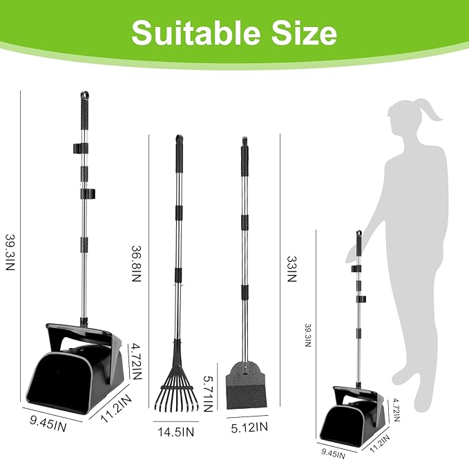 Pooper Scooper Large Swivel Bin & Rake & Spade with 20 Waste Bags and 1 Hook, 39.3" Long Handle Metal Dog Pooper Scooper for Yard, Easy to Clean Pet Waste Use on Grass, Dirt, Gravel or Flats