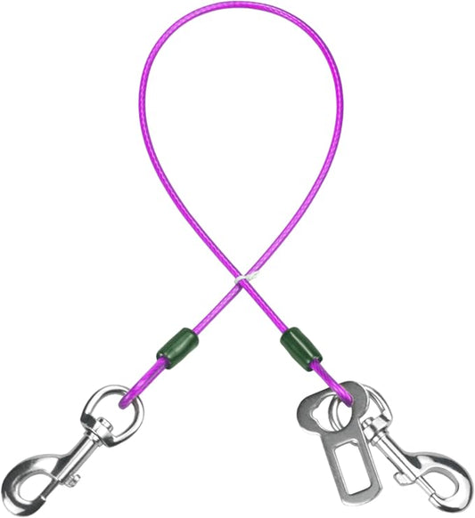 Dog Seat Belt Harness for Car,Dog Seatbelt of Coated Wire Leash Safety Restraint,No Chew Tether Cable Vehicle,Double Clips & Latch(Purple, 16 inch/40 CM)