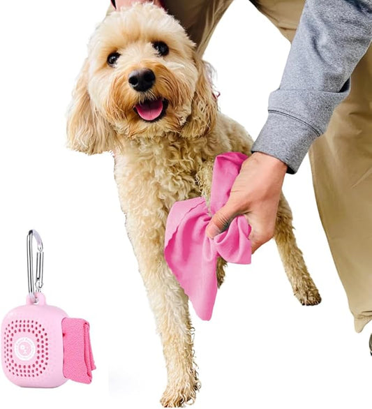 Sweet Paws Portable Dog Paw Towel, Lightweight & Super Absorbent Microfiber, Clips onto Leash, Quick Drying Towel for Dogs Paws with Silicone Case, Dry Dog’s Paws on The Go - Small - Rosy Glow