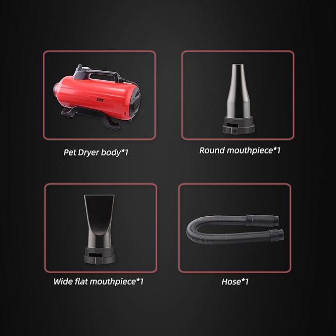 Dog Pet Dryer, 3000W High Velocity Pet Dryer Adjustable Speed Dog Grooming Blower Double Motor, Pet Grooming Hair Drying(4HP), Hot Air Dog Hair Dryer Blower with 2 Nozzle