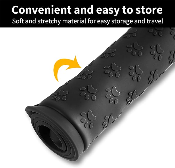 Ptlom Pet Placemat for Dog and Cat, Waterproof Non-Slip Silicone Feeding Bowl Mat Prevent Food and Water Overflow, Puppy Dish Feeder Fountain Trays Suitable for Medium and Small Pets, Black