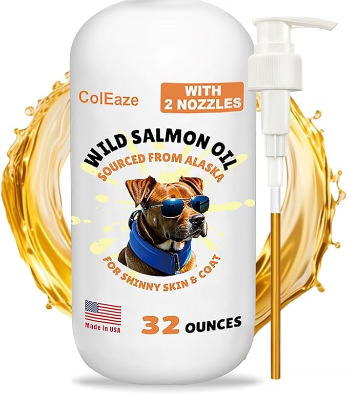 Salmon Oil for Dogs, Fish Oil for Cats, 32oz Salmon Oil for Dogs Skin and Coat Fish Oil Supplements with Vitamin D, EPA + DHA for Itchy Relief, Immune Support for Joints & Heart, Dry Skin & Allergies