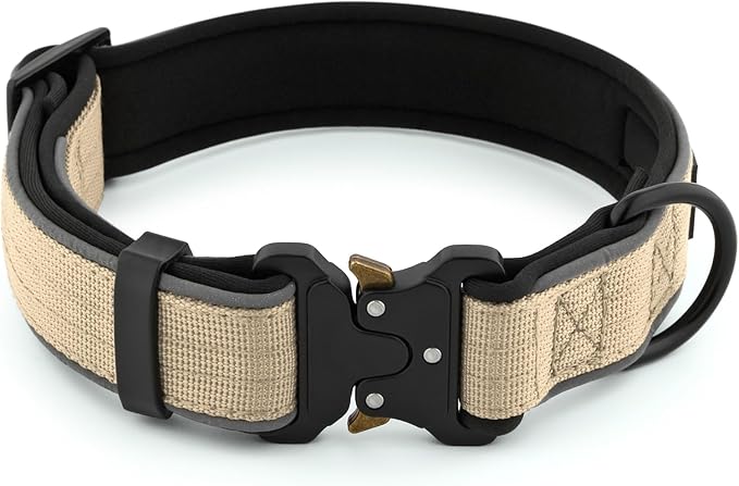 Plutus Pet Tactical Dog Collar, Reflective, Adjustable Heavy Duty Dog Collar, Soft Padded and Comfortable, for Small Medium and Large Dogs (Beige, M)