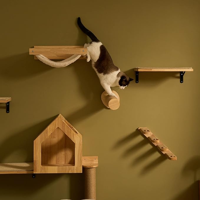 FUKUMARU Cat Wall Furniture, 11.8 Inch Cats Steps for Drywall, Kitten Stairs for Wall Mounted with Jute Scratching Kittens Shelf, 2 of Pack