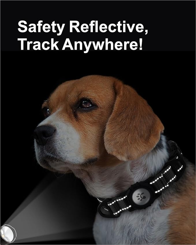 TagME Airtag Dog Collar,Waterproof Reflective Pet Collar with Airtag Holder,Soft Padded and Double D-Rings for Medium Dogs,Black