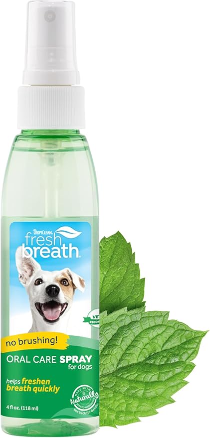 TropiClean Fresh Breath Oral Care Spray for Dogs & Cats | Dog Breath Spray | Mint Breath Freshener | Pet Bad Breath Treatment | Made in The USA | 4 oz