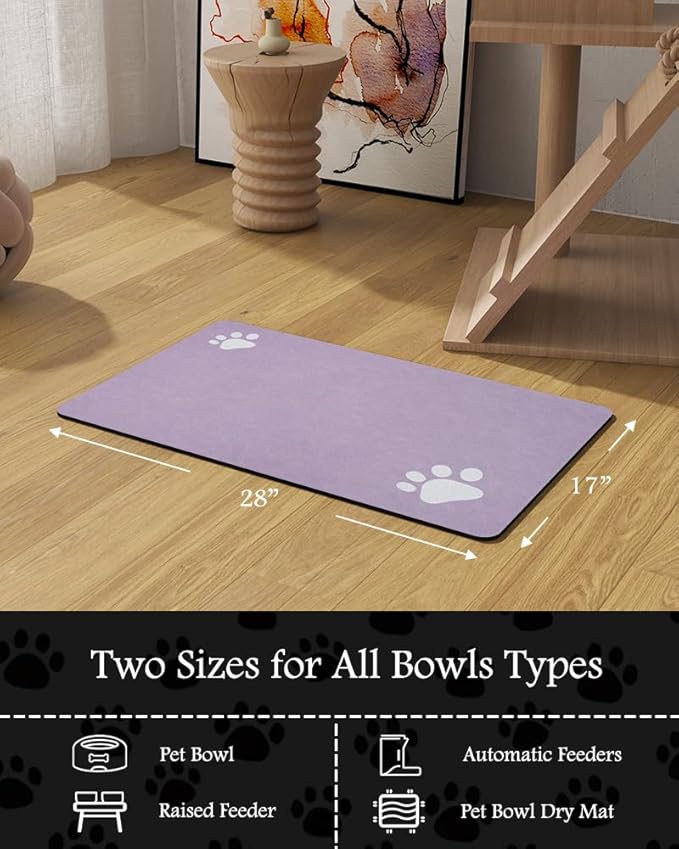 Pet Feeding Mat-Absorbent Dog Mat for Food and Water Bowl-No Stains Quick Dry Water Dispenser Mat-Dog Accessories Pet Supplies-Bowl for Messy Drinkers（Purple,17"x28"