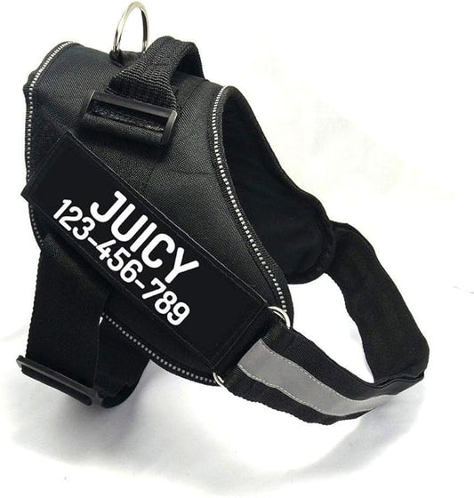 PawPawify Custom No Pull Dog Harness with Name and Phone Number, Heavy Duty Personalized Pet Vest to Prevent Tugging, Pulling, or Choking, Training and Walking (Black, S (10-19LBS))