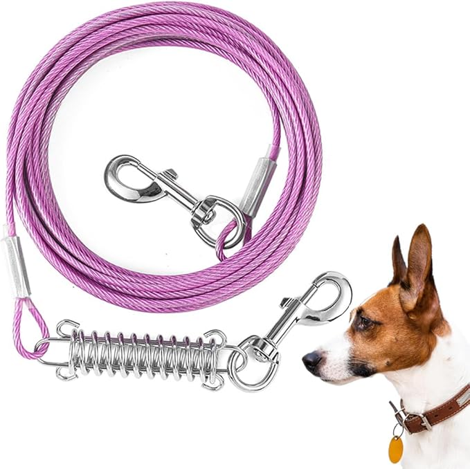 Tie Out Cable for Dog,50FT Dog Leads with Swivel Hook and Shock Spring,Heavy Duty Tie Out Cable for Large Dogs Up to 125lbs,Durable Dogs Runner Tether Line for Outdoor,Yard