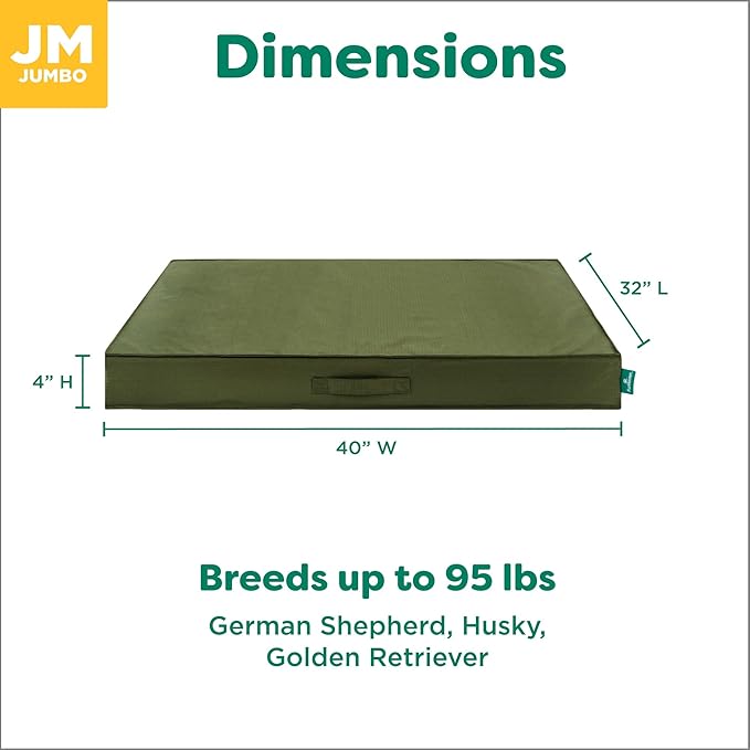 FurHaven Cooling Dog Bed – XL Foam Mattress for Joint Pain Relief, Waterproof Liner, Removable Washable Cover, Durable for Outdoor Use, Deluxe Grid Indoor/Outdoor Bed – Green, Jumbo