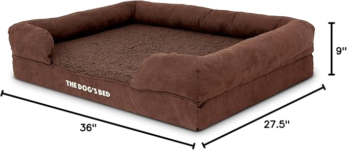 The Dog’s Bed, Large Brown Plush 36x27, Memory Foam, Pain Relief: Arthritis, Hip & Elbow Dysplasia, Post Surgery, Lameness, Supportive, Calming, Waterproof Washable Cover, Veterinary Approved