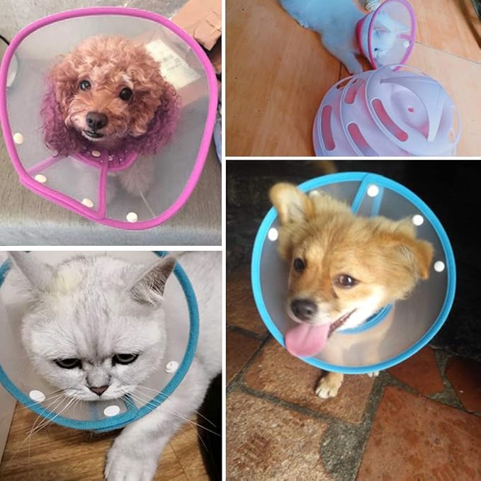 Pet Cone Recovery Dog Cone Adjustable Dog Collar Clear Padded Collar with Breathable Soft Edge, Plastic Puppy Cone Protect The Neck Surgery Recovery, Designed for Cats and Puppies (Medium, Pink)