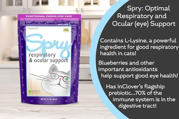 Spry, Cat Eye Care Support, L-Lysine Cat Treat Supplement, Cat Immune Support Supplement, Cat Health Daily Treat, Prebiotic Cat Health Support, Cat Antioxidant Respiratory Health for Cats