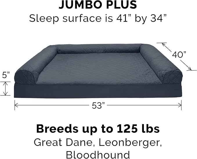 Furhaven Cooling Gel Dog Bed for Large Dogs w/ Removable Bolsters & Washable Cover, For Dogs Up to 125 lbs - Quilted Sofa - Iron Gray, Jumbo Plus/XXL
