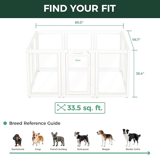 FXW AuraSpace Acrylic Indoor Unleashed Dog Playpen for Medium Dogs, 35 Inch, 10 Panels, White