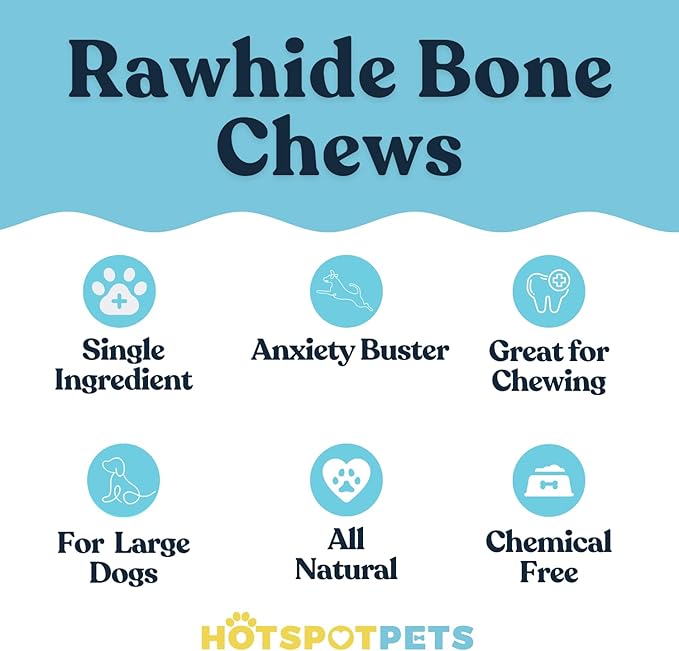 hotspot pets 5 Pack - 8-9 Inch Large Rawhide Dog Chew Bones - Made from Grass Fed Brazilian - Great for Dental & Oral Care for Aggressive Chewers Large Dogs (5 Pack)