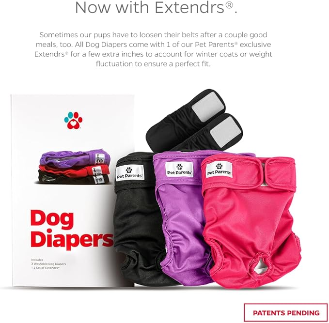 Pet Parents® Washable Dog Diapers (3pack) + Extendrs® of Durable Doggie Diapers, Premium Dog Diapers Female (X-Large, Princess)