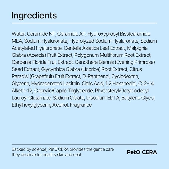 PetO'Cera Mist Spray, Floral Scent - Anti-Itch & Dandruff Treatment for Dogs & Cats, Hydrating Grooming Supplies Mist with Ceramide, Soothing Relief for Sensitive & Dry Skin 5.07 fl oz/150ml