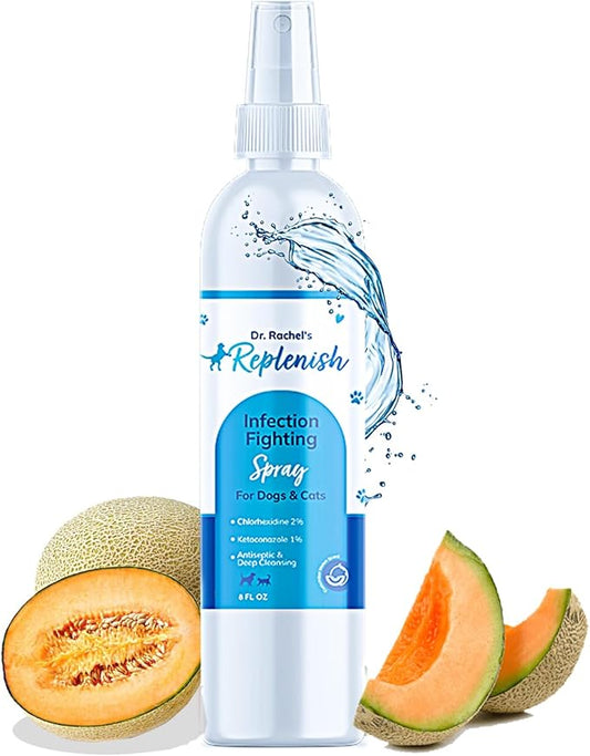 Replenish Antiseptic Spray for Dogs – Medicated Anti Itch Spray for Pets – Chlorhexidine & Ketoconazole Pet Spray – Dog Itching Skin Relief - Antiseptic Spray for Cats Skin Allergy – 8 oz