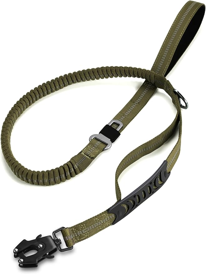 Heavy Duty Dog Leash with 2 Padded Handles & Advanced Easy Metal Clip, 4-6FT Shock Absorbing No Pull Dog Leashes for Medium Large Dogs That Pull (Army Green)