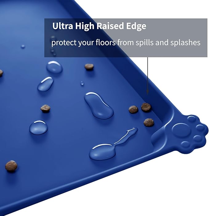 Waterproof Pet Feeding Mat with High Raised Edges, Heavier and Thicker Placemats for Cat Dog Water Bowl with BPA Free, Dogs Cats Food Mats for Messy Drinkers to Prevent Spill and Protect Floors