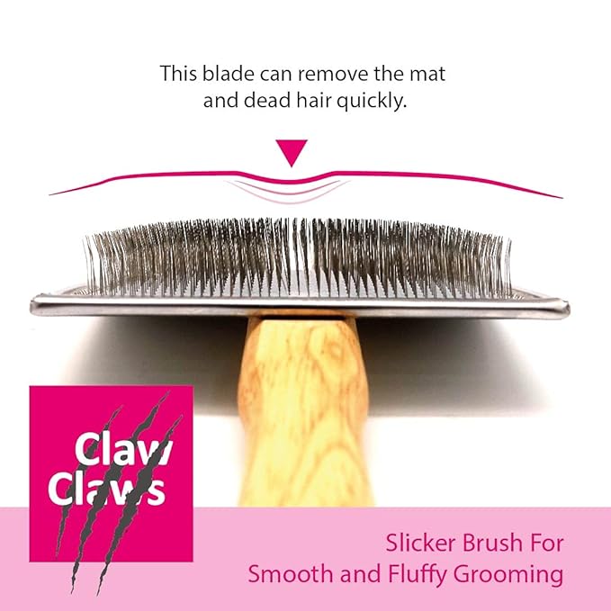 Pet Slicker Brush for Large Dogs, Wooden Handle with Stainless Steel Soft Pins, Gently Remove Tangled, Loose Undercoat and Mats Hair, Pet Grooming Brush Tool (8"), Wool Needle Felting Brush