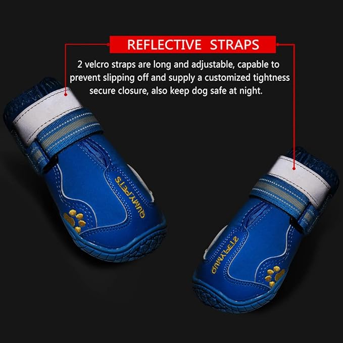 QUMY Dog Shoes for Large Dogs, Medium Dog Boots & Paw Protectors for Winter Snowy Day, Summer Hot Pavement, Waterproof in Rainy Weather, Outdoor Walking, Indoor Hardfloors Anti Slip Sole Blue 8