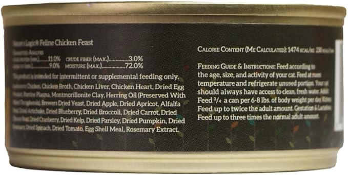 Nature's Logic Wet Cat Food - Feline Chicken Feast 95% Animal Ingredients - No Synthetic Vitamins, Minerals or Artificial Additives, 100% Natural, Grain-Free, Made in USA - Chicken (5.5 oz, 24 pack)