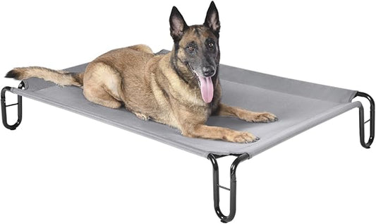 pettycare Elevated Outdoor Dog Bed - Raised Dog Bed for Large Dogs, Waterproof Dog Cot Bed Easy to Assemble, Cooling Elevated Dog Bed with Breathable Teslin Mesh, Durable, Non Slip, Up to 65 lbs,Grey
