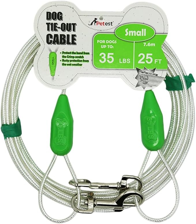 Petest 25ft Reflective Tie-Out Cable for Small Dogs Up to 35 Pounds