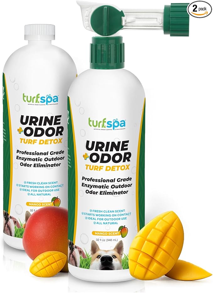 Urine & Odor Turf Detox: 2- Pack of Mango 32 oz Professional Enzyme Cleaner & Odor Eliminator for Artificial Grass, Turf, Concrete, Patio & Kennels, Pet Urine Enzymatic Cleaner for Dogs & Cats