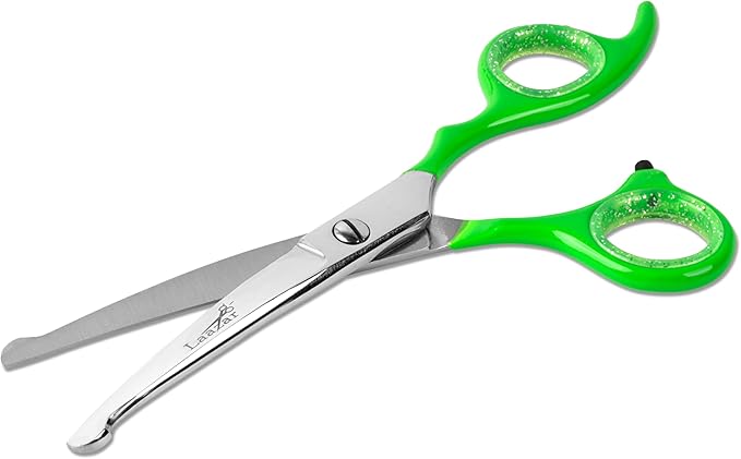 Rounded dog grooming scissors Professional - Sharp Stainless Steel Blades with Colorful Handles, Safe - Easy, Long Lasting grooming scissors for dogs at home (Curved Scissors)