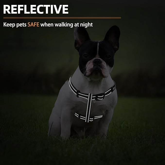 PUPTECK No Pull Dog Harness Soft Adjustable Basic Nylon Step in Puppy Vest Outdoor Walking with ID Tag, Reflecive Black, S