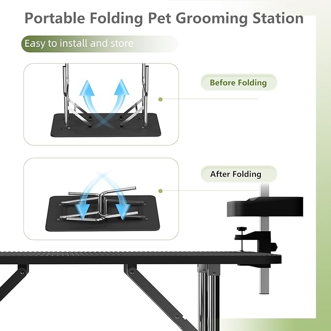 VFK 47'' Large Dog Grooming Table Stainless Steel Foldable Grooming Table for Dogs at Home Adjustable Height Arms Pet Station with Nooses, Mesh Tray, Tool Organizer