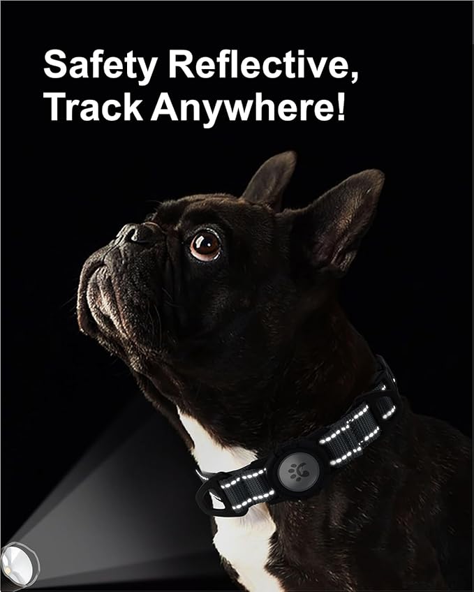 TagME Airtag Dog Collar,Waterproof Reflective Pet Collar with Airtag Holder,Soft Padded and Double D-Rings for Puppy,Grey