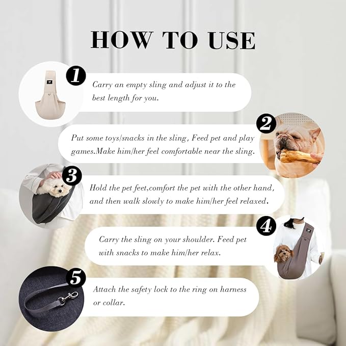 Dog & Cat Carrier Sling, Adjustable Soft Padded Shoulder Puppy Carrier, Hands-Free Dog Carrier Bag with Double Safety Buckles Premium Material for Outdoor Travel （Caramel, M）